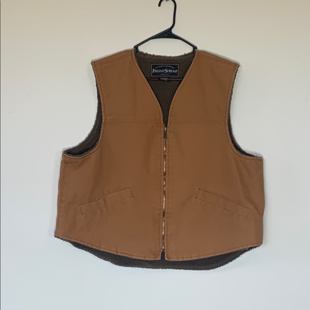 Field & Stream Workwear Cotton Canvas Faux Sherpa Lined Zip Vest  Size XL